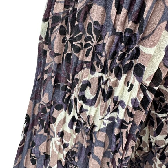 Piano Womens Floral Brown & Beige V Neck Bell Sleeve Button-Front Blouse PM - Picture 5 of 11